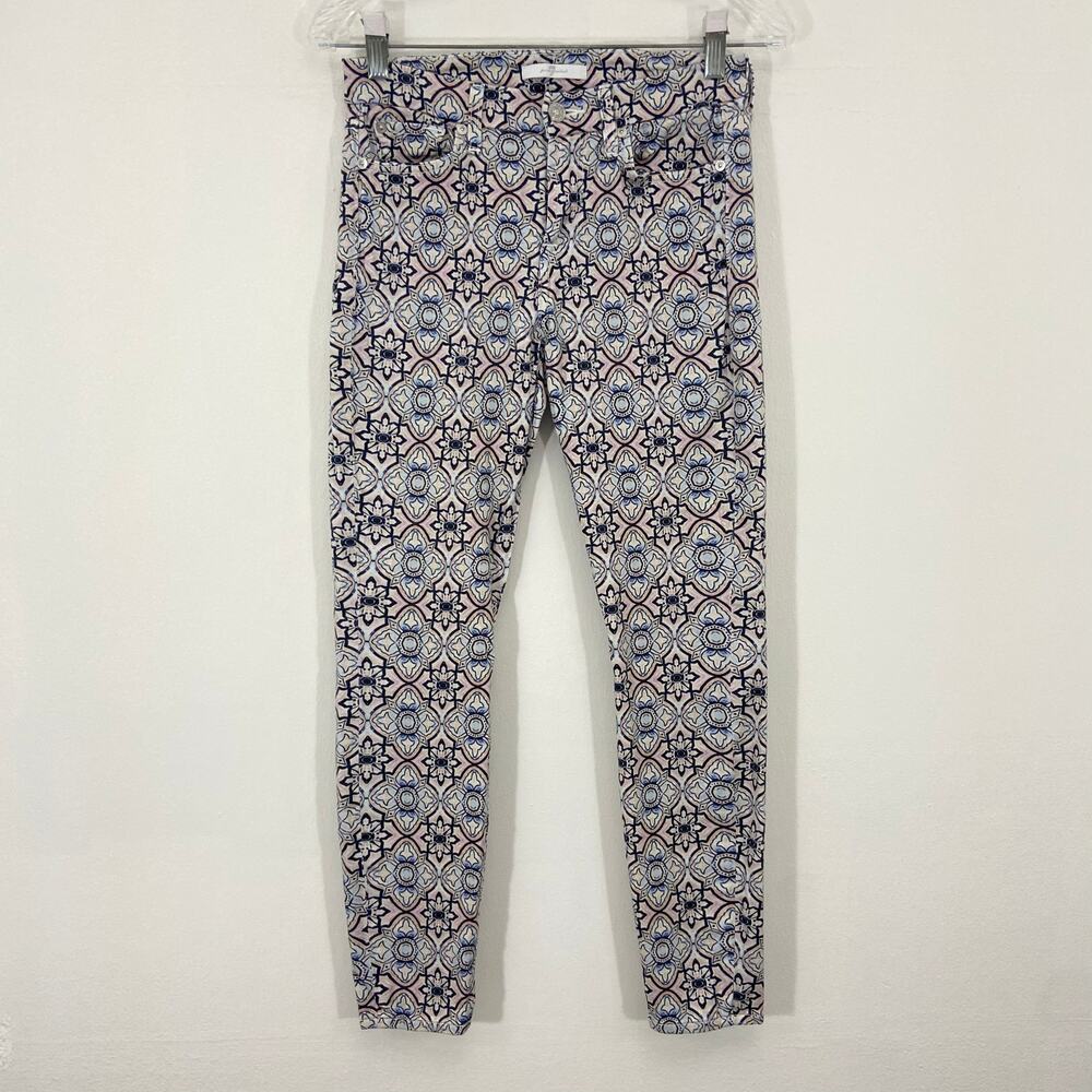 7 For All Mankind Pastel Stained Glass Print Ankle Skinny Jean